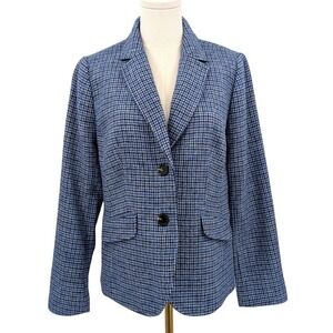 Talbots Aberdeen Wool Blend Blazer Blue Houndstooth Women's 4 Classic office